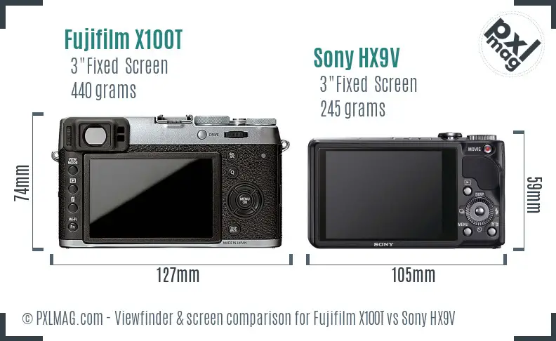 Fujifilm X100T vs Sony HX9V Screen and Viewfinder comparison