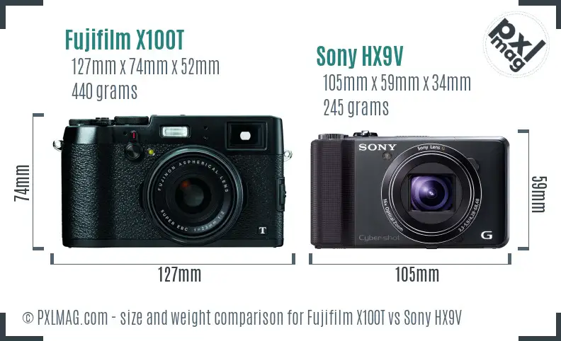 Fujifilm X100T vs Sony HX9V size comparison