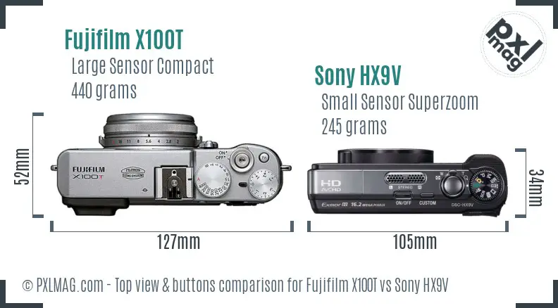 Fujifilm X100T vs Sony HX9V top view buttons comparison