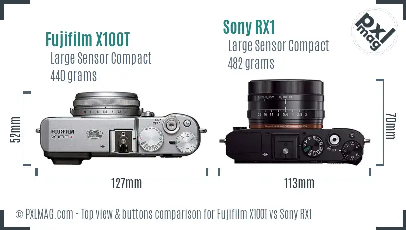 Fujifilm X100T vs Sony RX1 top view buttons comparison