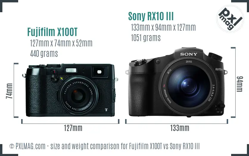 Fujifilm X100T vs Sony RX10 III size comparison Fujifilm X100T vs Sony RX10 III size comparison