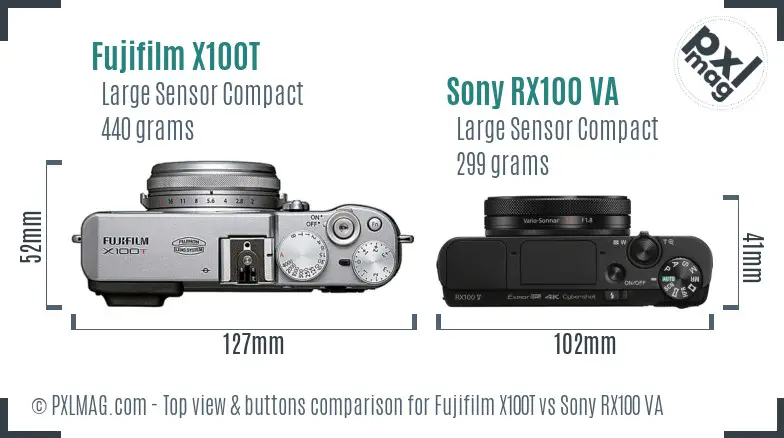 Fujifilm X100T vs Sony RX100 VA top view buttons comparison