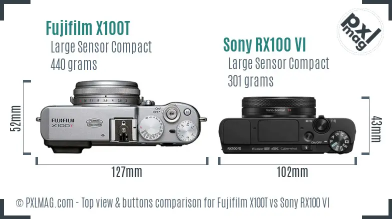 Fujifilm X100T vs Sony RX100 VI top view buttons comparison