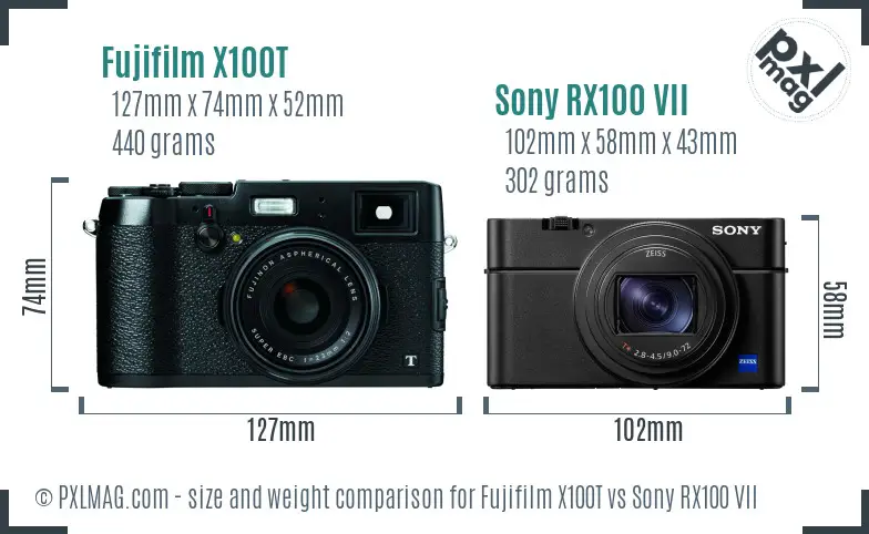 Fujifilm X100T vs Sony RX100 VII size comparison