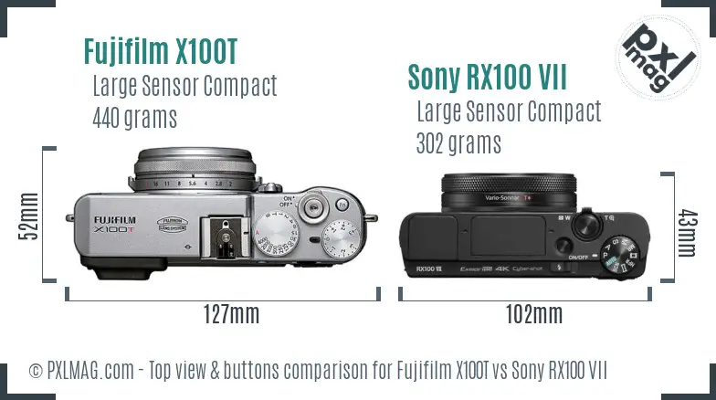 Fujifilm X100T vs Sony RX100 VII top view buttons comparison