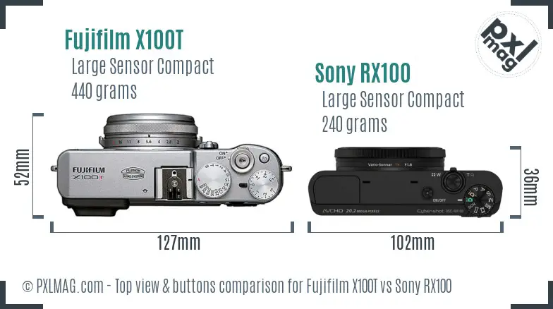 Fujifilm X100T vs Sony RX100 top view buttons comparison