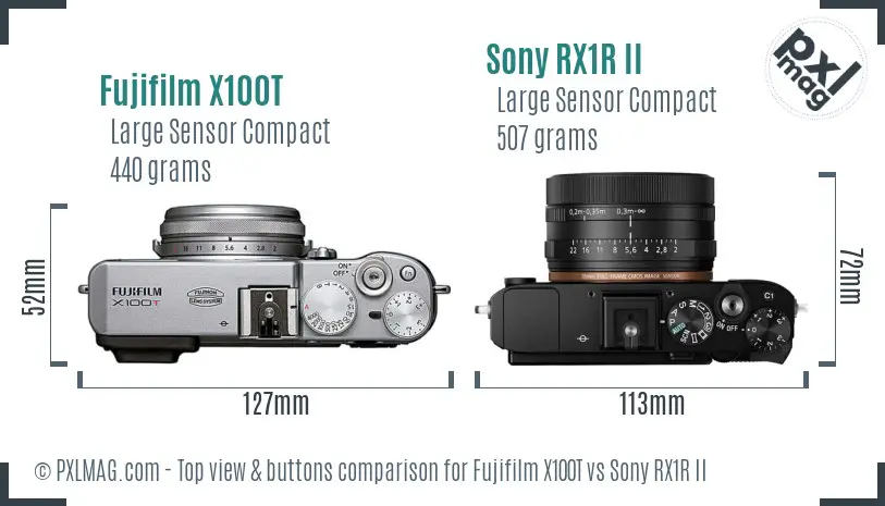 Fujifilm X100T vs Sony RX1R II top view buttons comparison