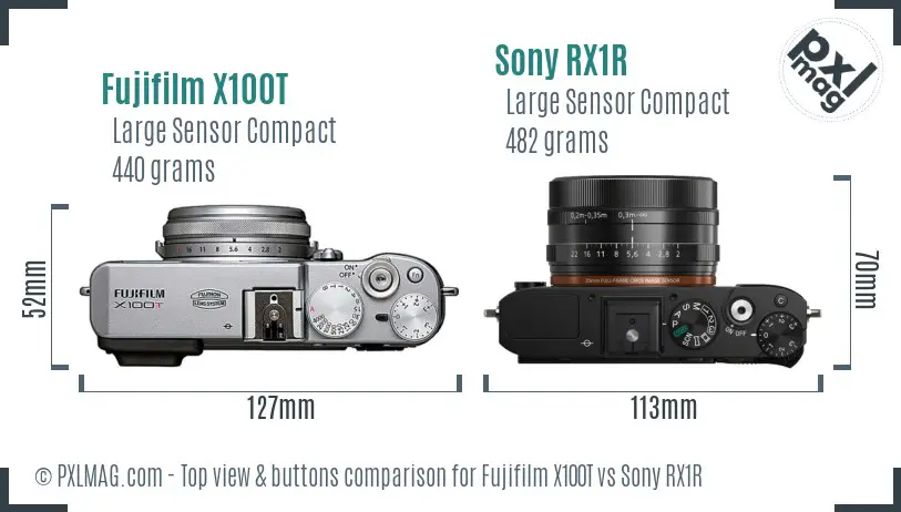 Fujifilm X100T vs Sony RX1R top view buttons comparison