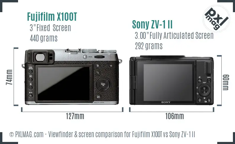 Fujifilm X100T vs Sony ZV-1 II Screen and Viewfinder comparison