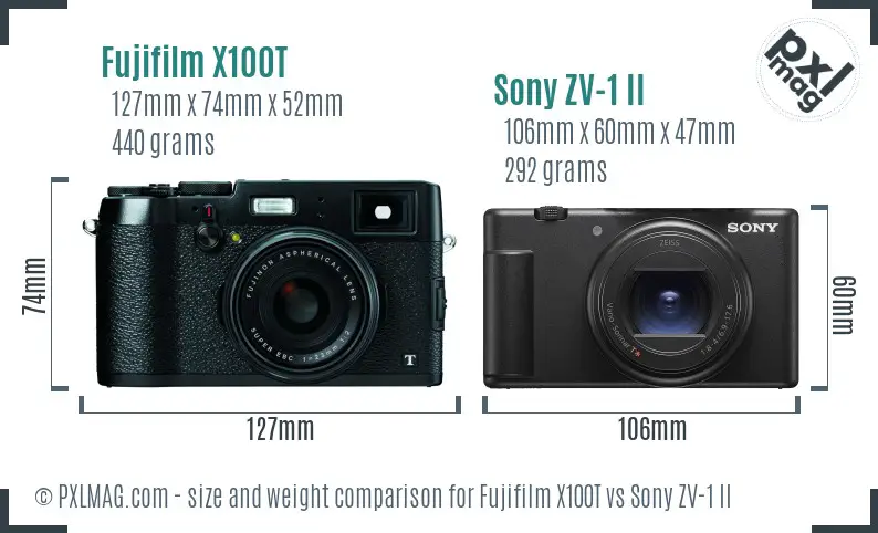 Fujifilm X100T vs Sony ZV-1 II size comparison