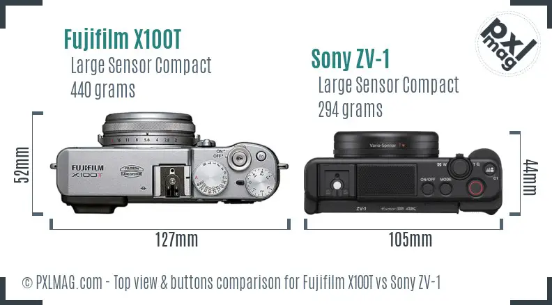 Fujifilm X100T vs Sony ZV-1 top view buttons comparison