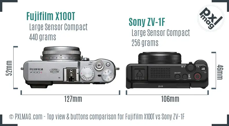 Fujifilm X100T vs Sony ZV-1F top view buttons comparison