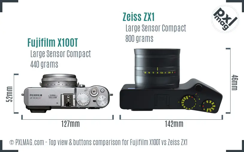 Fujifilm X100T vs Zeiss ZX1 top view buttons comparison
