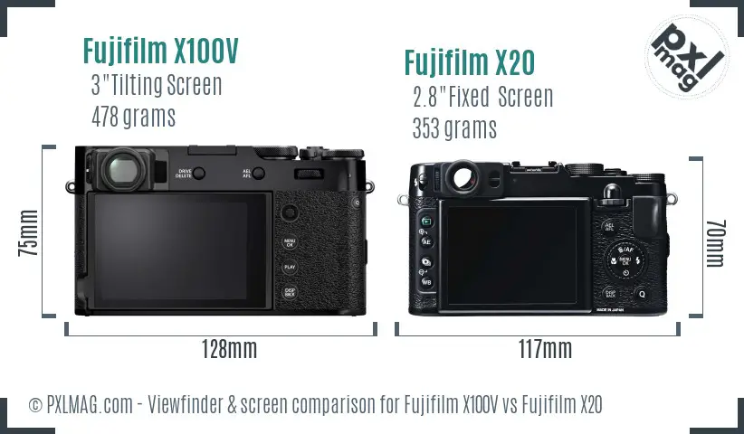 Fujifilm X100V vs Fujifilm X20 Screen and Viewfinder comparison Fujifilm X100V vs Fujifilm X20 Screen and Viewfinder comparison