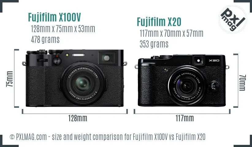 Fujifilm X100V vs Fujifilm X20 size comparison Fujifilm X100V vs Fujifilm X20 size comparison