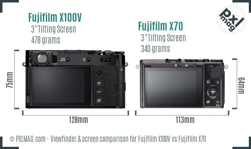 Fujifilm X100V vs Fujifilm X70 Screen and Viewfinder comparison