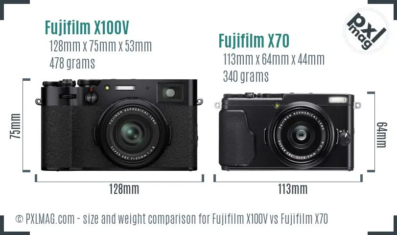 Fujifilm X100V vs Fujifilm X70 size comparison