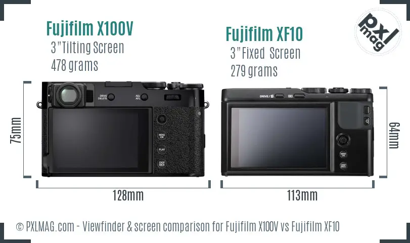 Fujifilm X100V vs Fujifilm XF10 Screen and Viewfinder comparison