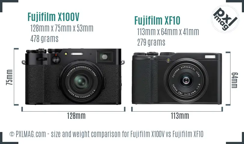 Fujifilm X100V vs Fujifilm XF10 size comparison