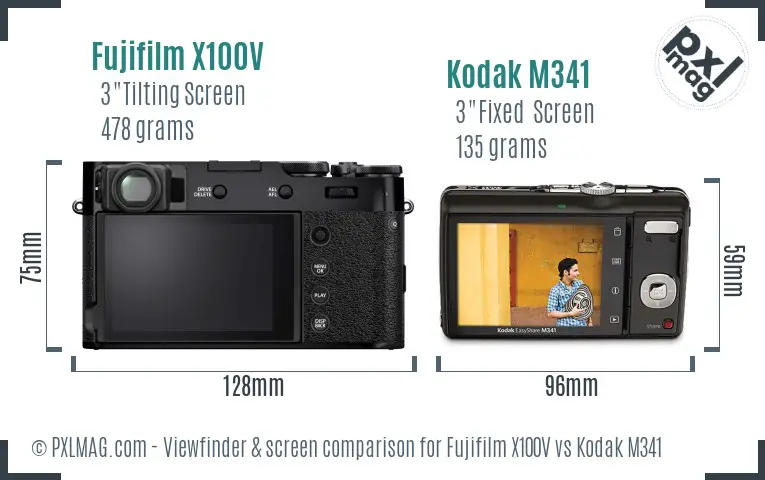 Fujifilm X100V vs Kodak M341 Screen and Viewfinder comparison