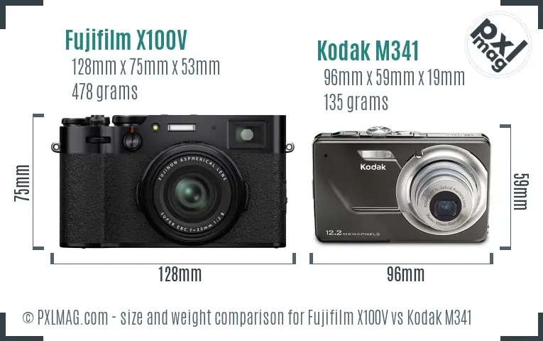 Fujifilm X100V vs Kodak M341 size comparison