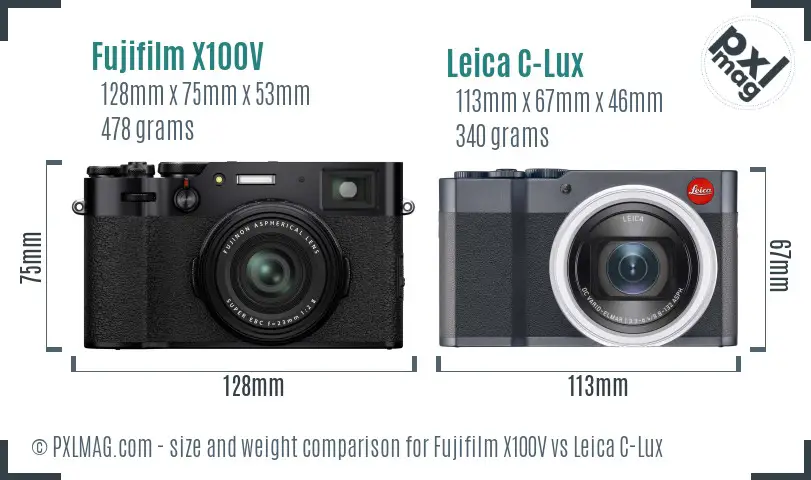 Fujifilm X100V vs Leica C-Lux size comparison
