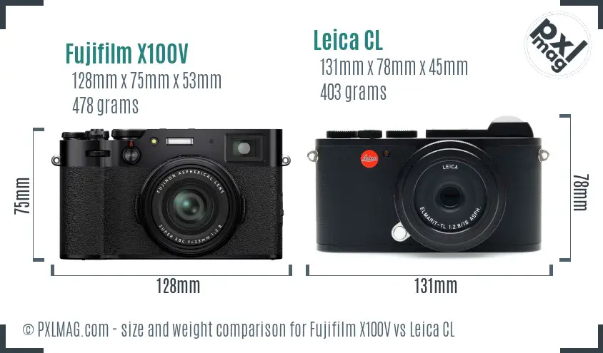 Fujifilm X100V vs Leica CL size comparison Fujifilm X100V vs Leica CL size comparison