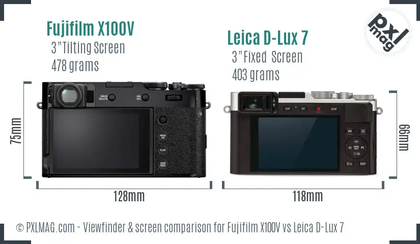 Fujifilm X100V vs Leica D-Lux 7 Screen and Viewfinder comparison