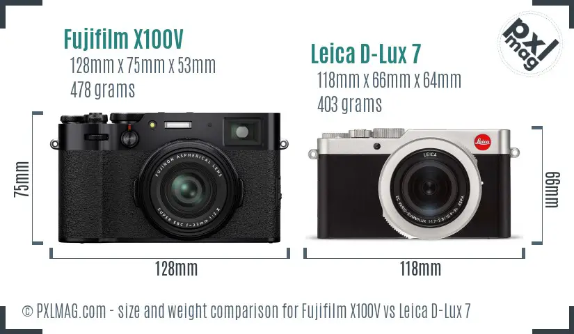 Fujifilm X100V vs Leica D-Lux 7 size comparison