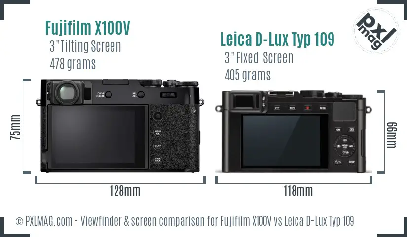 Fujifilm X100V vs Leica D-Lux Typ 109 Screen and Viewfinder comparison