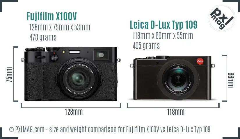 Fujifilm X100V vs Leica D-Lux Typ 109 size comparison