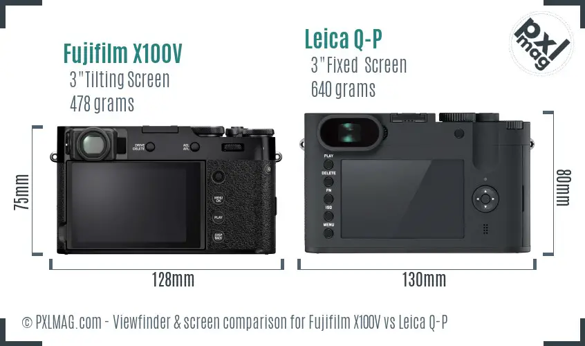 Fujifilm X100V vs Leica Q-P Screen and Viewfinder comparison