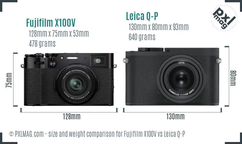 Fujifilm X100V vs Leica Q-P size comparison