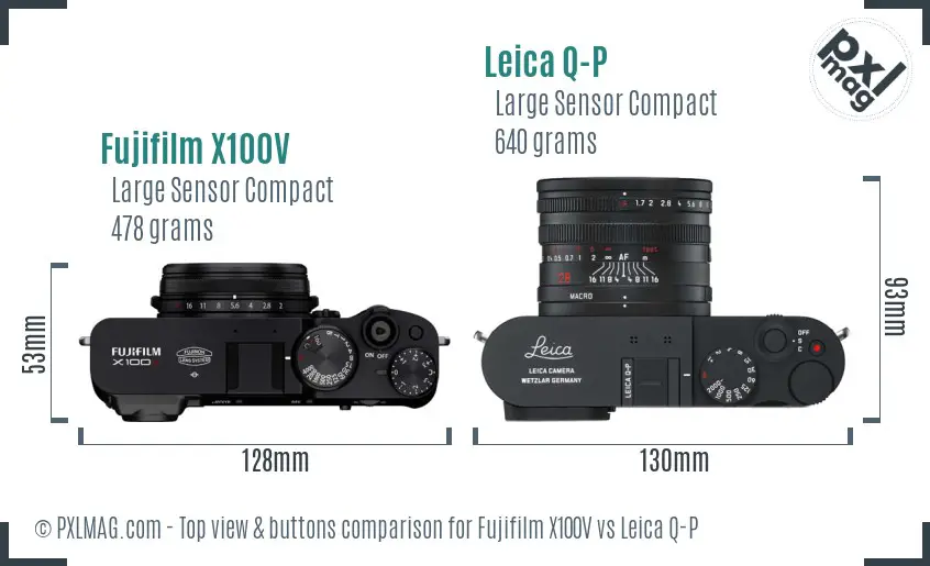 Fujifilm X100V vs Leica Q-P top view buttons comparison