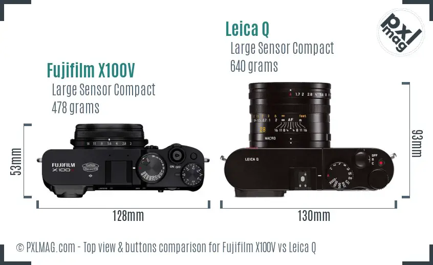 Fujifilm X100V vs Leica Q top view buttons comparison
