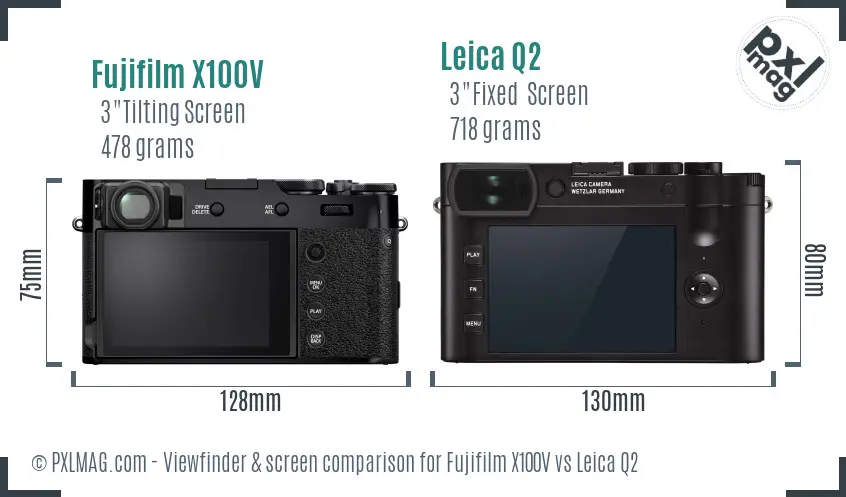 Fujifilm X100V vs Leica Q2 Screen and Viewfinder comparison