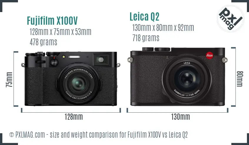 Fujifilm X100V vs Leica Q2 size comparison