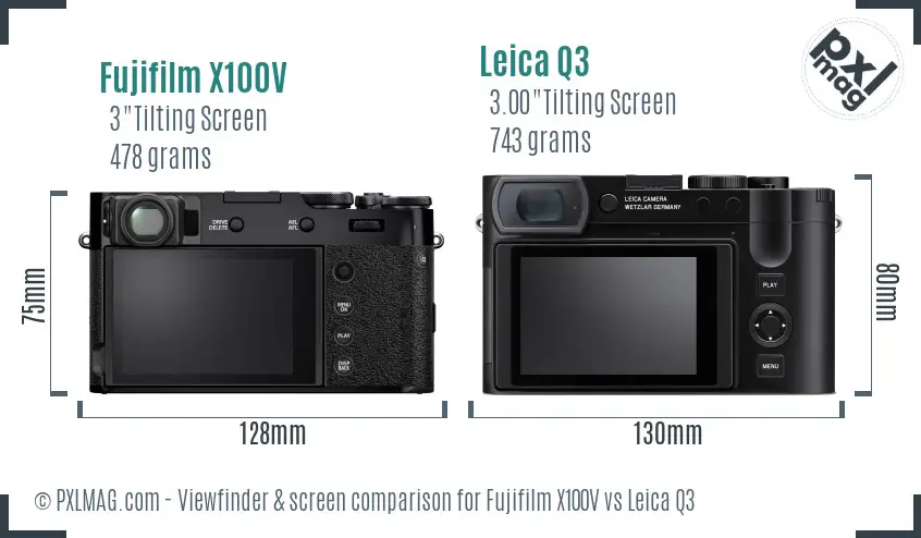 Fujifilm X100V vs Leica Q3 Screen and Viewfinder comparison