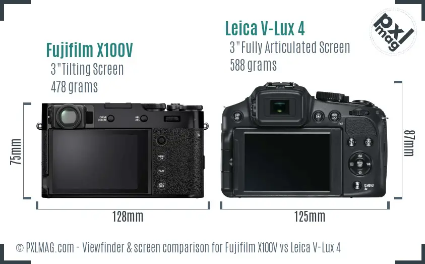 Fujifilm X100V vs Leica V-Lux 4 Screen and Viewfinder comparison