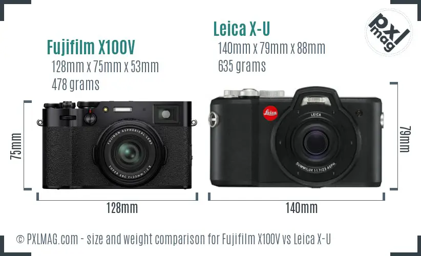 Fujifilm X100V vs Leica X-U size comparison