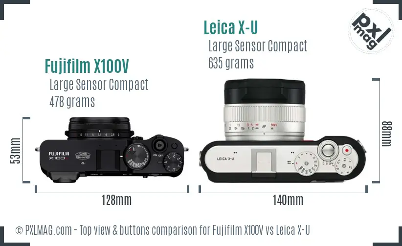 Fujifilm X100V vs Leica X-U top view buttons comparison