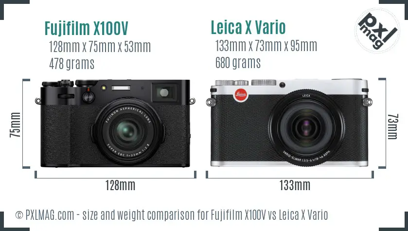 Fujifilm X100V vs Leica X Vario size comparison