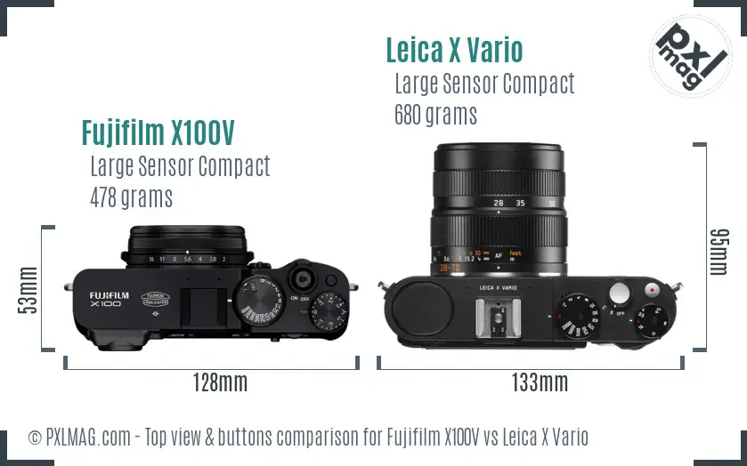 Fujifilm X100V vs Leica X Vario top view buttons comparison