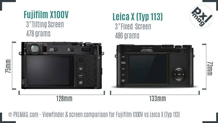 Fujifilm X100V vs Leica X (Typ 113) Screen and Viewfinder comparison