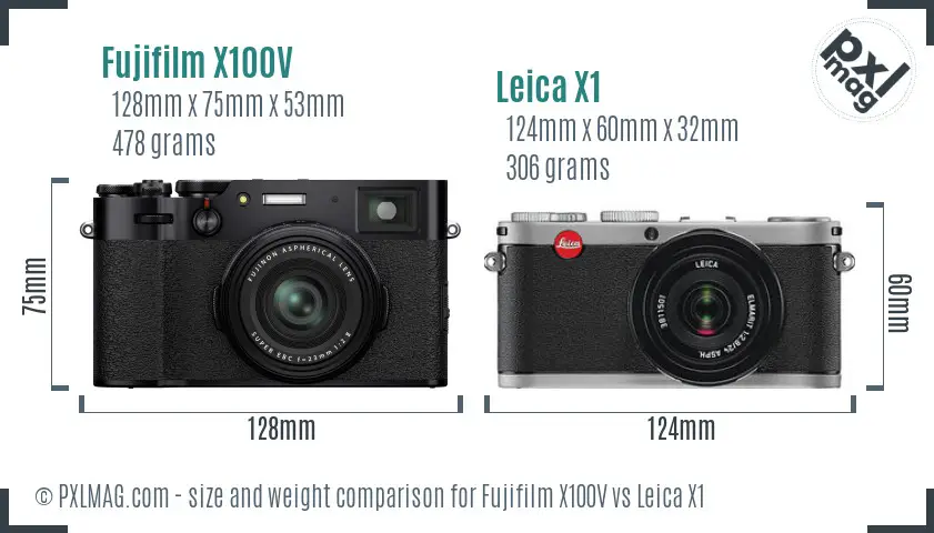 Fujifilm X100V vs Leica X1 size comparison