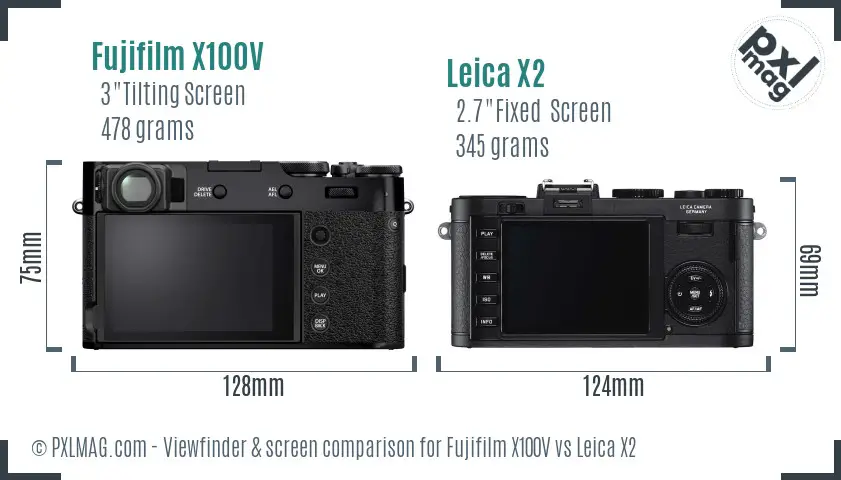 Fujifilm X100V vs Leica X2 Screen and Viewfinder comparison