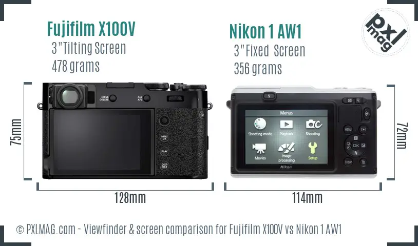 Fujifilm X100V vs Nikon 1 AW1 Screen and Viewfinder comparison Fujifilm X100V vs Nikon 1 AW1 Screen and Viewfinder comparison