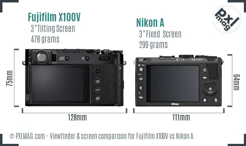 Fujifilm X100V vs Nikon A Screen and Viewfinder comparison