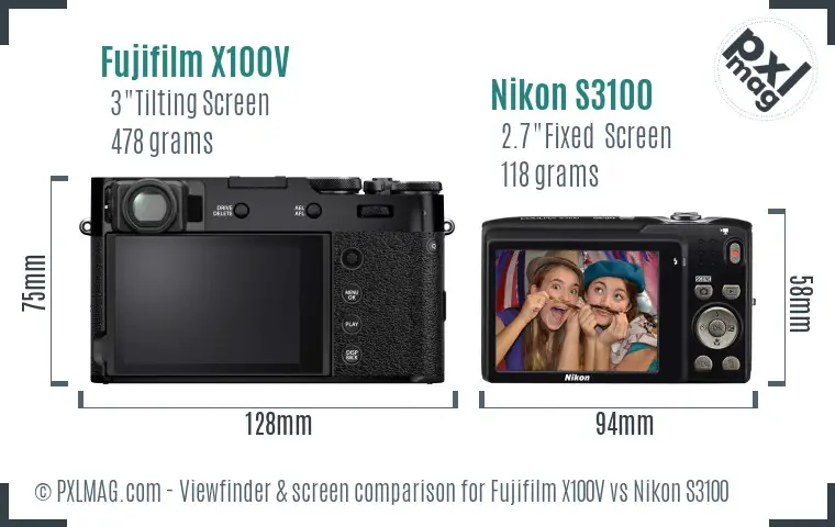 Fujifilm X100V vs Nikon S3100 Screen and Viewfinder comparison Fujifilm X100V vs Nikon S3100 Screen and Viewfinder comparison