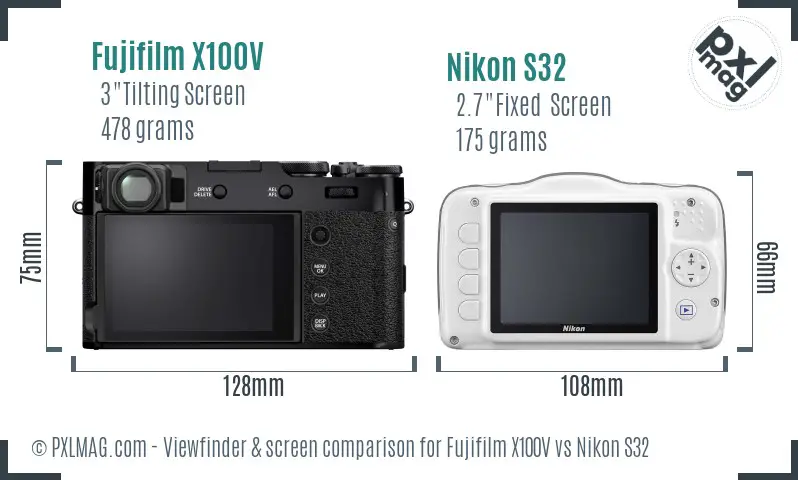 Fujifilm X100V vs Nikon S32 Screen and Viewfinder comparison